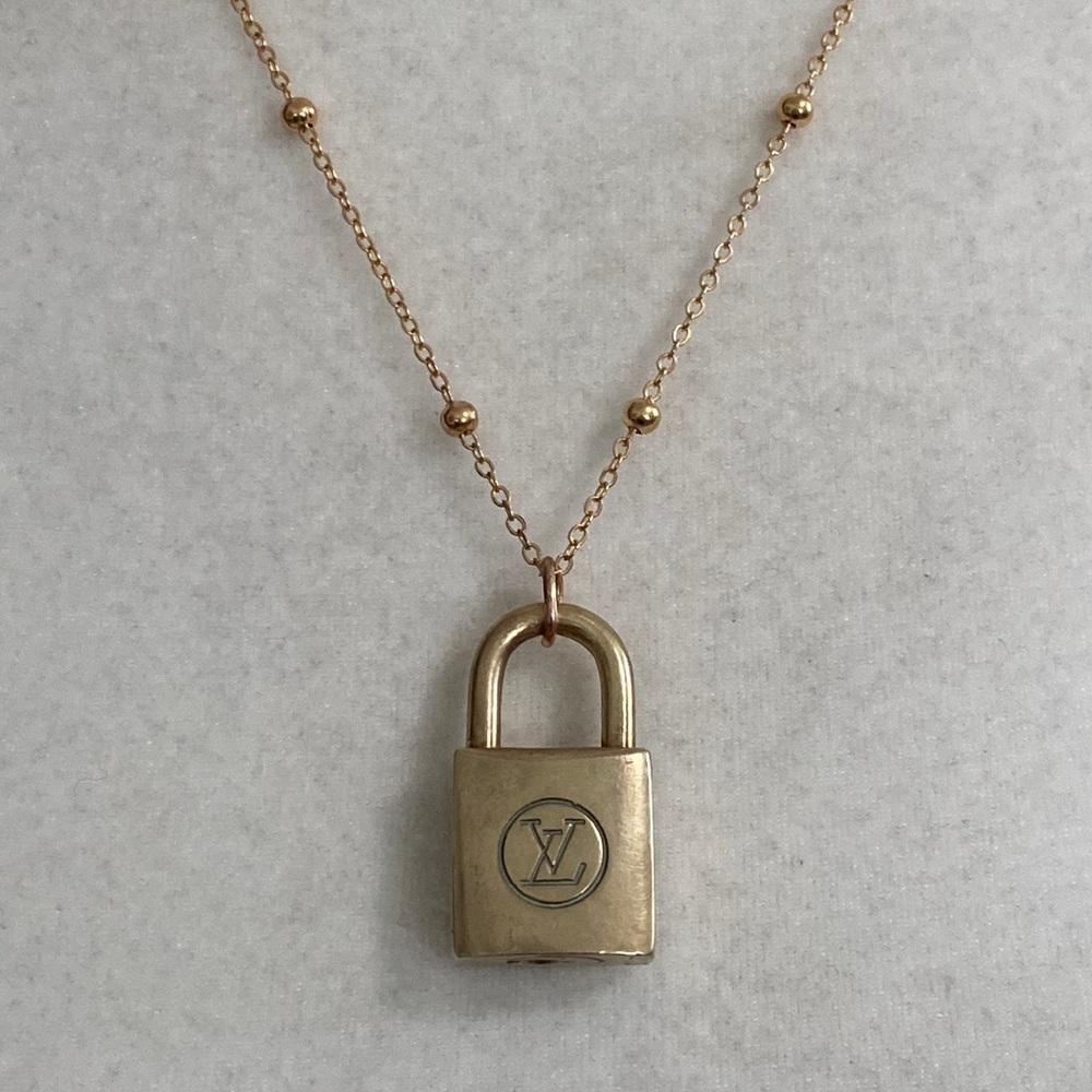 Louis Vuitton Lock Necklace Two Series #210 14K Gold Plated Chain